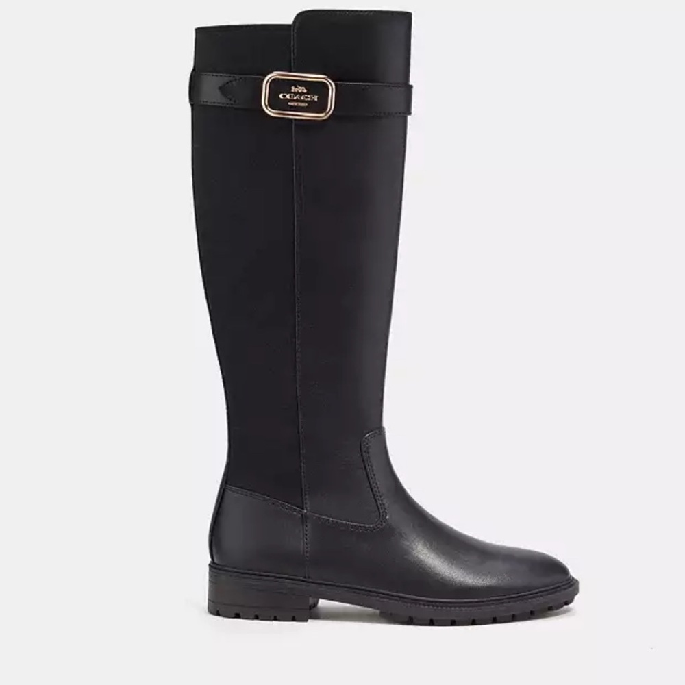 NEW- Coach Black Leather knee- high Riding Boots